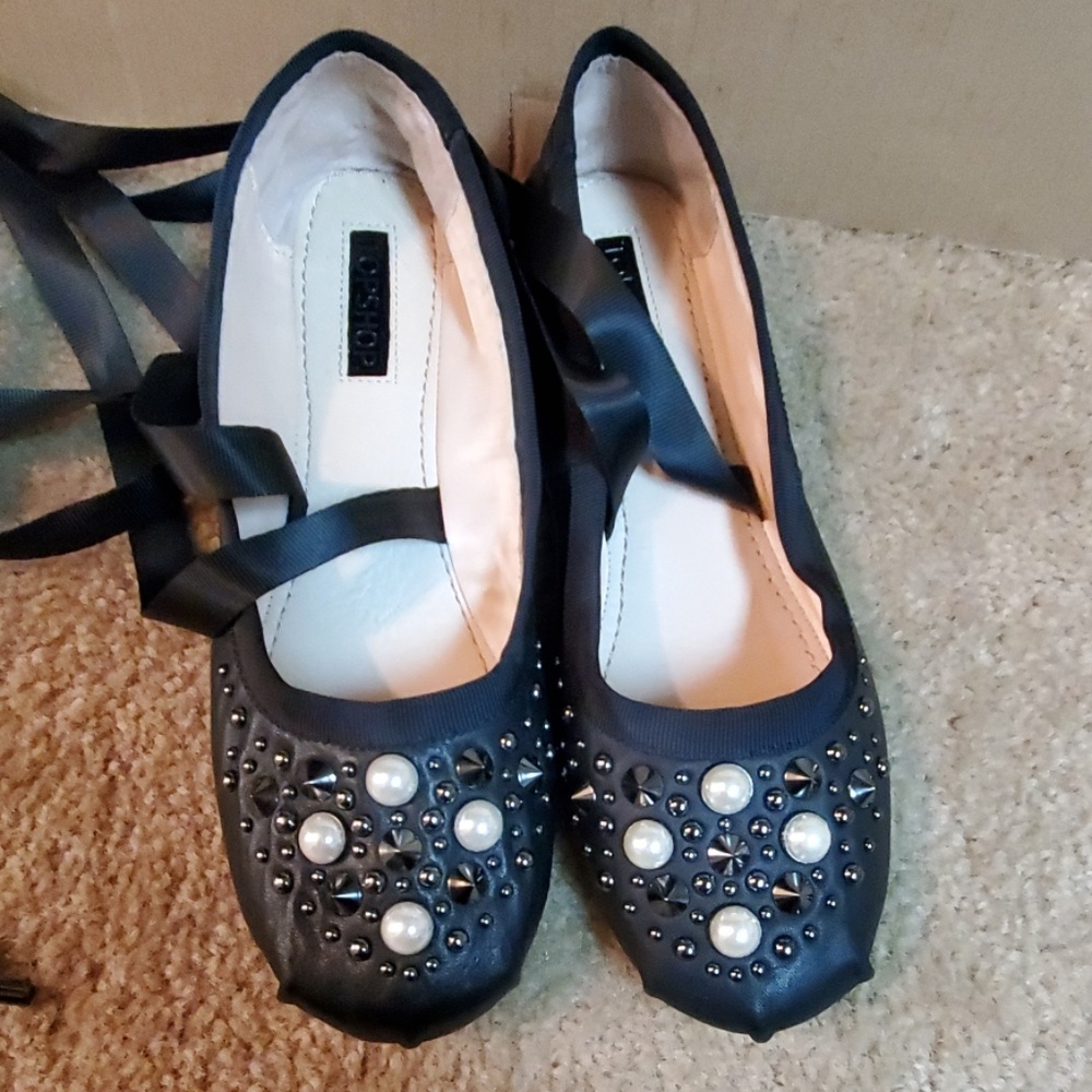 Topshop spikes and pearls ballet Flats with tie